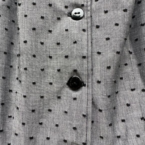 Vintage Dotted Dress with pockets & black pleated trim ~ Gray & Black - Picture 10 of 11